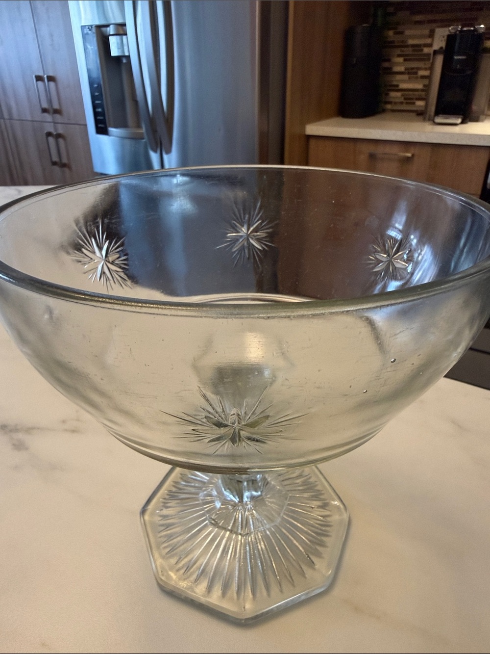 Vintage Clear Glass Starburst Pedestal Compote